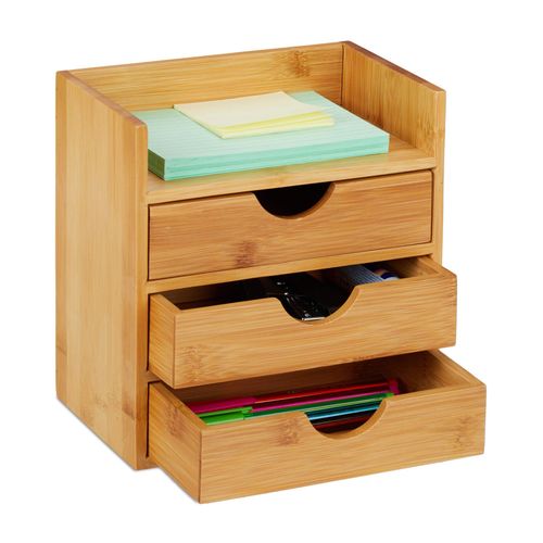 Relaxdays Organiseur De Table De Bureau, Rangement, 3 Tiroirs, Pour Les Ustensiles Bureau, Bambou, 21x20x13 Cm Naturel 21x20x13