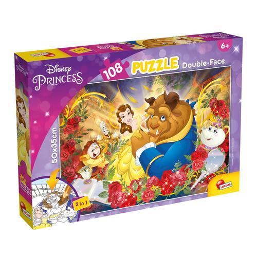 Lisciani Maxi Puzzle Pour Enfants A Partir De 4 Ans 108 Pi Ces 2 En 1 Double Face Recto Verso Avec Le Dos Colorier - Disney La Belle Et La Bête - 91683