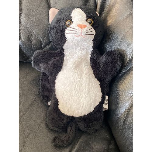Doudou peluche marionnette chat noir et blanc au sycomore 20cm
