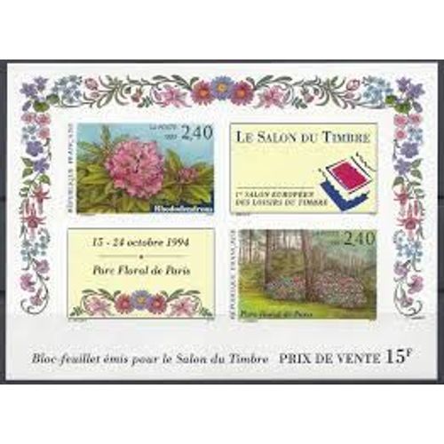Salon Du Timbre : 1er Salon Européen Des Loisirs Du Timbre (Rhododendrons Et Parc Floral De Paris Bloc Feuillet 15 Année 1993 N° 2849 2850 Yvert Et Tellier Luxe