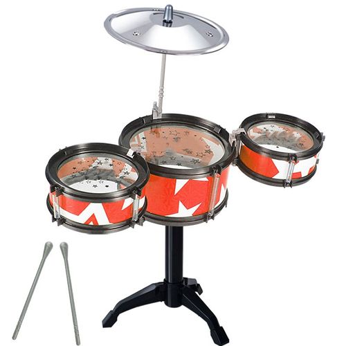 Batterie Pour Enfants Avec 3 Tambours, 2 Baguettes, Pedale Reglable, Kit De Percussions Pour Debutants Pour Garcons Et Filles, Cadre Noir Et Rouge