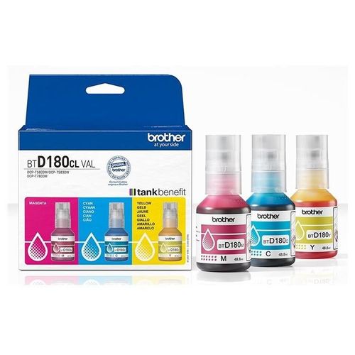 Brother BTD180CL Multipack - Pack de 3 - jaune, cyan, magenta - original - boîte de suspension - recharge d'encre - pour Brother DCP-T580DW, DCP-T780DW