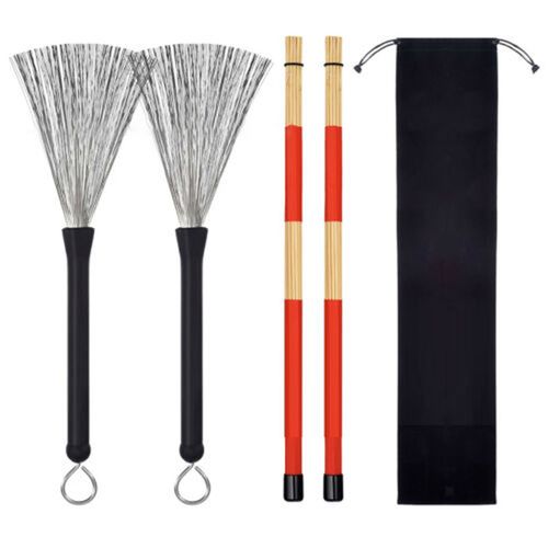 Ensemble De Brosses Pour Baguettes De Batterie, Reglables Et Flexibles, En Acier Inoxydable, Avec Baguettes