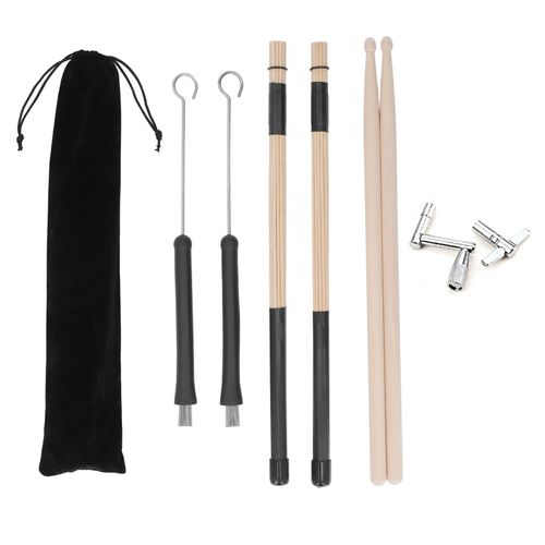 Ensemble De Brosses Pour Baguettes De Batterie 5a, Baguettes En Bois, Brosses Metalliques Retractables Avec Cles
