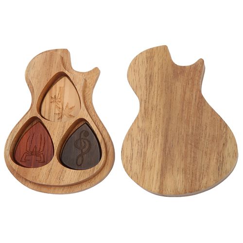 Boite A Mediators En Bois Massif Pour Guitare, Cadeau De Vacances Pour Guitariste, Accessoires Pour Instruments De Musique Avec 3 Mediators