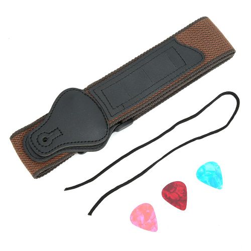 Sangle De Guitare Acoustique, Basse Electrique, Ukulele, Ceinture Reglable Et Large En Cuir Pu, 3 Mediators (Noir)