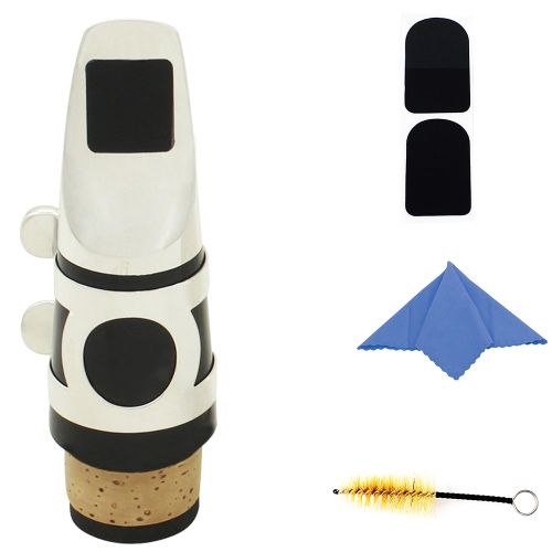 Embouchure De Flute Pour Clarinette Si Bemol Avec Patchs, Tampons, Chiffon De Nettoyage, Brosse (Argent)