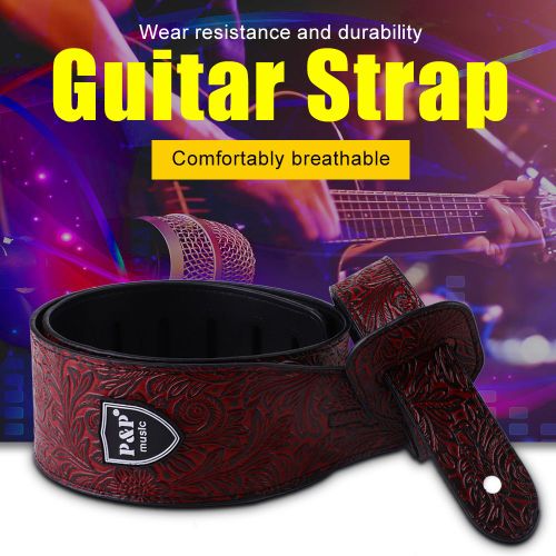 Bandouliere Pour Guitare Electrique, Folk, Basse (Rouge Fonce)