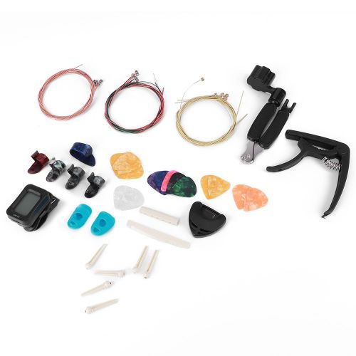 Kit D'accessoires Pour Guitare, Accordeur, Cordes, Changement De Capodastre, Mediators, Couvre-Ongles, Outil De Reparation