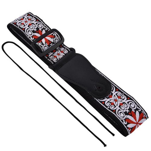 Bandouliere Reglable A Motif Brode Pour Guitare Electrique Classique Folk (Rouge)