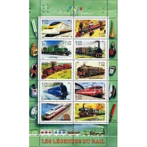 Les Légendes Du Rail : Locomotives Bloc Feuillet 38 Année 2001 N° 3405 3406 3407 3408 3409 3410 3411 3412 3413 3414 Yvert Et Tellier Luxe