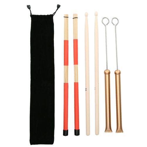 Ensemble De Baguettes De Batterie, Brosses, Fil Metallique Retractable, Tige En Bambou 5a, 19 Baguettes, Sac En Peluche (Dore)