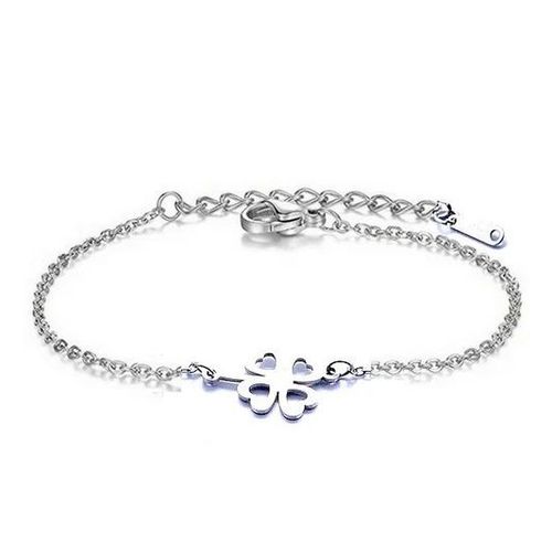 Bracelet Femme Acier Inoxydable Argenté Trèfle Porte-Bonheur Minimaliste