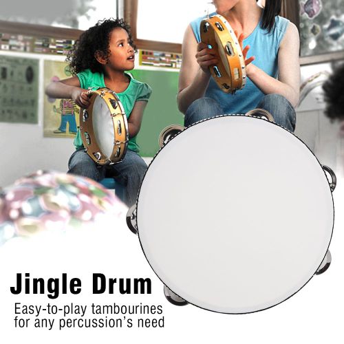 Tambourin A Main En Bois Avec Cloches Et Grelots Pour L'education Precoce (8 Pouces)