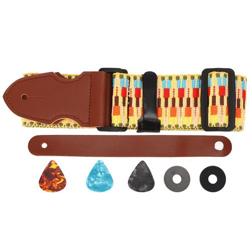 Sangle De Guitare Acoustique Electrique Universelle Reglable Arc-En-Ciel Avec Bandage Antiderapant