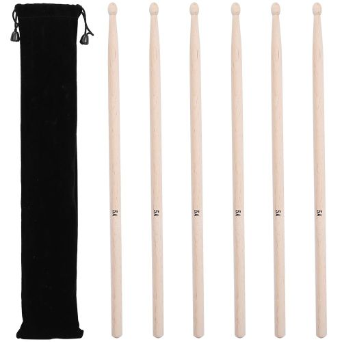 Ensemble D'accessoires De Batterie 3 Paires De Baguettes En Bois D'erable Avec Sac De Transport Noir