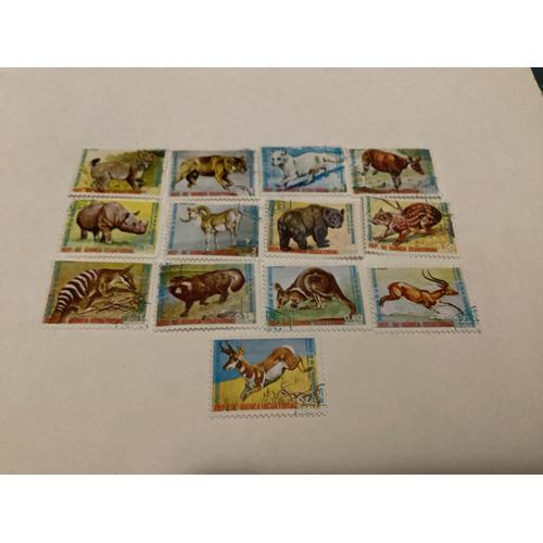 Lot De 13 Timbres, Mammifères, Guinée Équatoriale, Années 1970