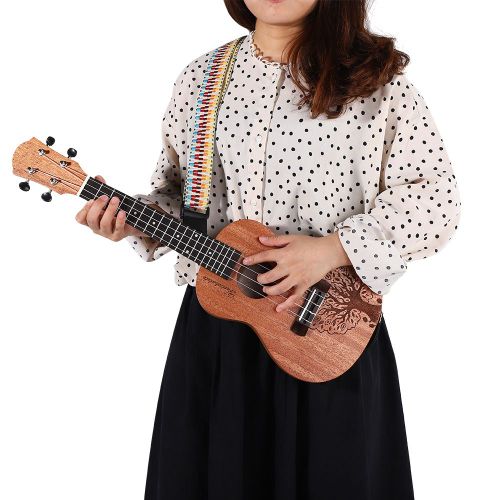 Accessoires Pour Guitare/Ukulele, Mediator, Sangle, Accordeur, Ensemble D'outils Pour Cordes (Sangle Coloree + Corde Transparente)