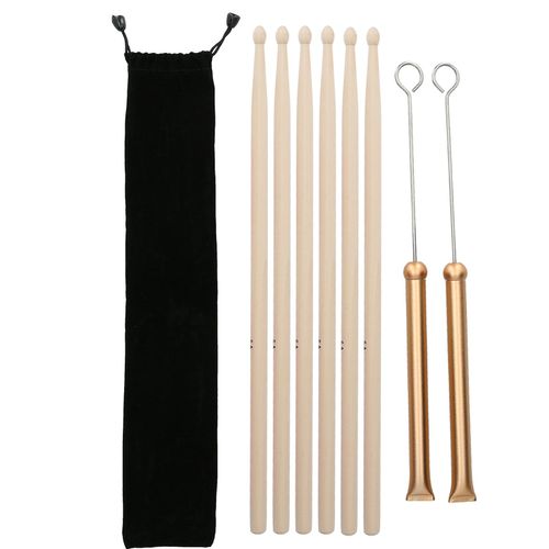 Ensemble De Baguettes De Batterie, Brosses Retractables En Fil Metallique, Tige 5a + Sac En Peluche, Accessoires De Percussion, Dore
