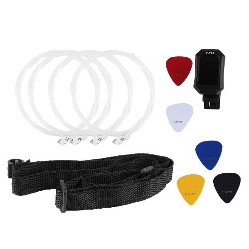 Accessoires Pour Guitare/Ukulele, Mediator, Sangle, Accordeur, Jeu D'outils Pour Cordes (Sangle Noire + Corde Blanche)