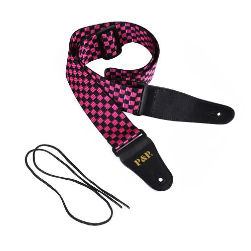 Bandouliere Reglable En Nylon Pour Guitare Folk Et Electrique (Noir Et Rose)