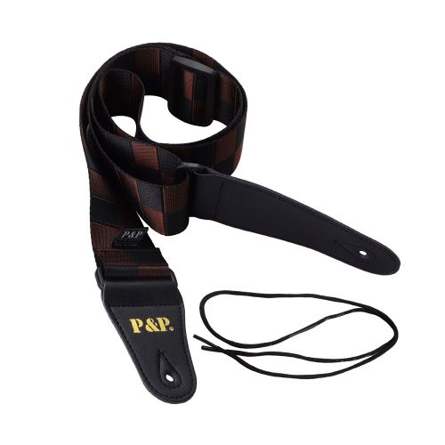 Bandouliere Reglable En Nylon Pour Guitare Folk Et Electrique (Noir Et Marron)