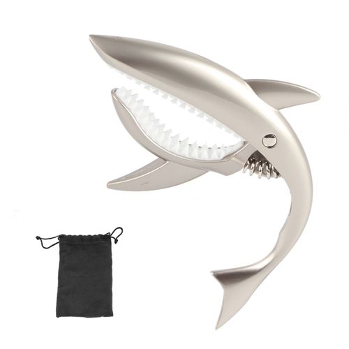 Capodastre De Guitare En Alliage De Zinc Avec Motif Requin, Changement Rapide, Pince, Declencheur (Gris Argente)
