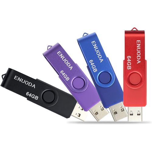 Clé USB 64 Go Lot de 4 Clef USB 2.0 Flash Drive Stockage Rotation Disque Mémoire Stick avec Lumière LED pour Le Stockage et la Sauvegarde (Rouge Noir Bleu Violet)