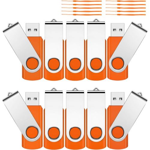 Clé USB 8 Go,Clé Mémoire10 Pièces USB 2.0 Mini Clé USB Mémoire Stick Stockage Rotation Disque avec LED Indicateur pour L'école,Le Bureau,et la Maison (Orange)