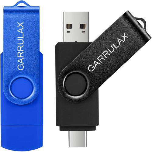 Clé USB 2 en 1 OTG de type C USB 2.0 rotative pour smartphones Android,MacBook,tablettes,PC (noir + bleu,128 Go)
