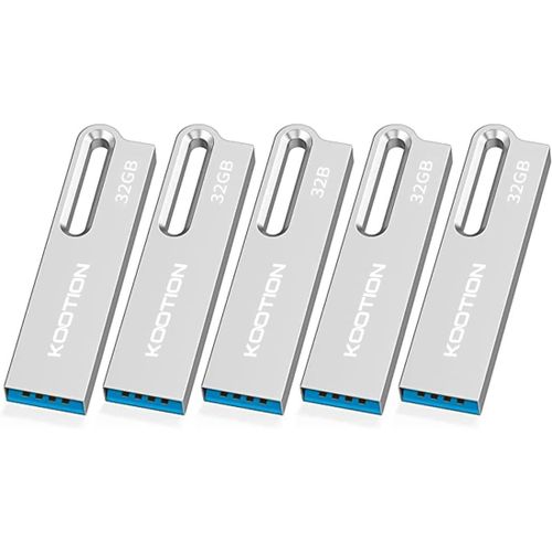 Clé USB 3.0 32 Go en Métal-Lot de 5-Avec Porte-clés,Étanche,Jump Drive Memory Sticks pour Ordinateur/Ordinateur Portable,Sauvegarde de Stockage (Argent)