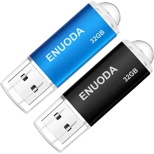 Lot de 2 Clé USB 32 Go USB 2.0 Flash Drive Stockage Mémoire Stick avec Lumière LED (Noir Bleu)