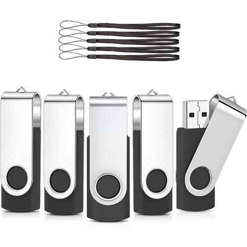 Lot de 5 Clé USB 32 Go,Stockage Mémoire Flash Rotation Disque Cle USB,Flash Drive Stockage Disque 2.0 pour Le Stockage de Musique et des Dossiers avec Corde (Noir)