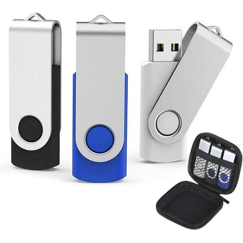 Clé USB 16Go,Lot de 3 Clef USB 2.0 16Go Muisque Flash Drive,16GB Mémoire Stick Clef USB pour Ordinateur Autoradio Télévision Console de Jeux avec Sacoche à Fermeture Eclair(Noir/Bleu/Blanc)