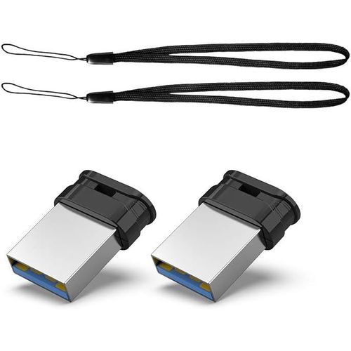 Clé USB 3.0 Ultra Mini 32 Go,Lot de 2,Rapide,Stockage Externe Flash Drive à Haute Vitesse pour PC/TV/Autoradio (Noir,Lanière Incluse)