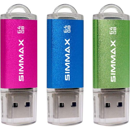 Clé USB 64 Go Lot de 3 Mémoire Stick USB 2.0 Flash Drive Stockage Disque (64Go Rose Bleu Vert)