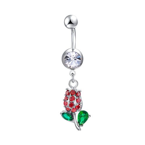 Piercing De Nombril En Acier Inoxydable Et Cuivre En Forme De Rose Avec Zircon