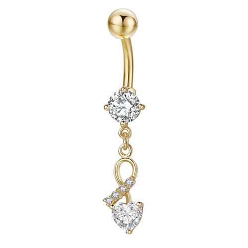 Piercing De Nombril En Acier Chirurgical Avec Cour En Zircon (Dore Et Blanc)