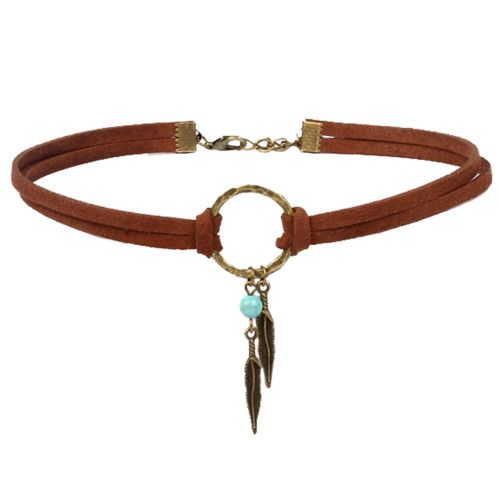 Collier Retro Geometrique A Double Couche Avec Motif De Feuilles