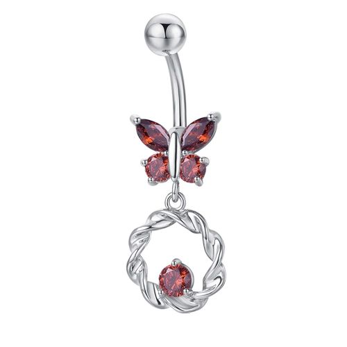 Piercing De Nombril A Motif Floral Tendance (Argente Et Rouge)