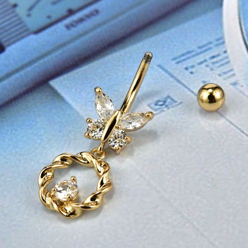 Piercing De Nombril A Motif Floral Tendance (Dore Et Blanc)