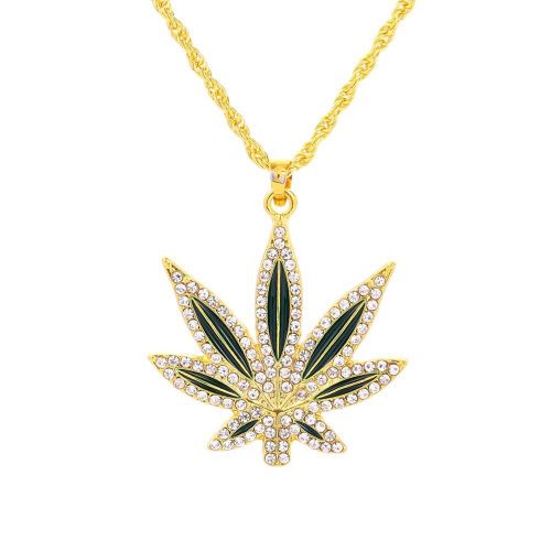Collier Tendance Pour Homme, Pendentif Feuille En Alliage De Strass (Dore)