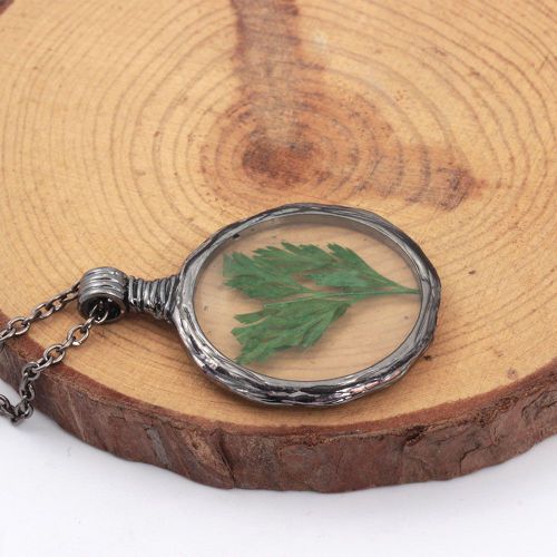 Collier Pendentif Imitation Plante Verte En Alliage, Long Collier, Bijoux Cadeau (Rond)