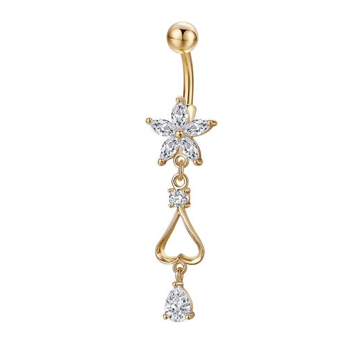 Piercing De Nombril En Acier Chirurgical Avec Strass Brillants (Dore Et Blanc)