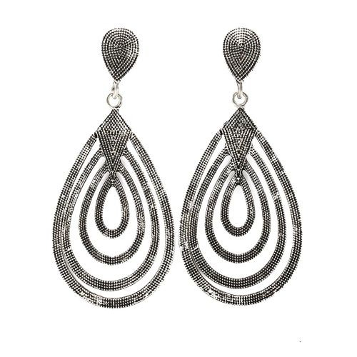 Boucles D'oreilles Pendantes En Alliage Pour Femmes, Forme Goutte D'eau Exageree (Argent Antique)