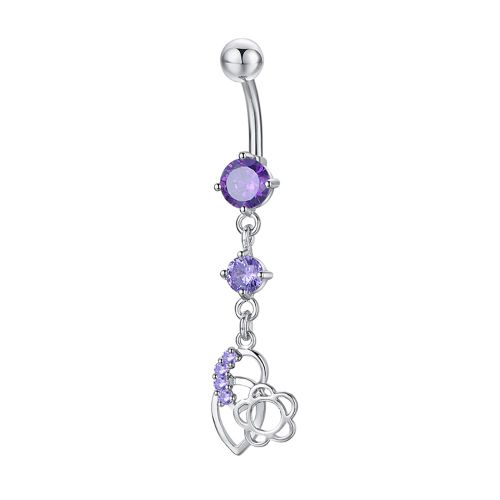 Piercing Chirurgical Pour Le Nombril En Forme De Fleur Avec Strass Brillants (Argente Violet)