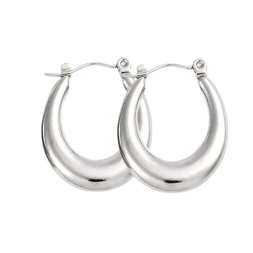 Boucles D'Oreilles Femme Créoles Ovales Acier Inoxydable Argenté 2,5 Cm