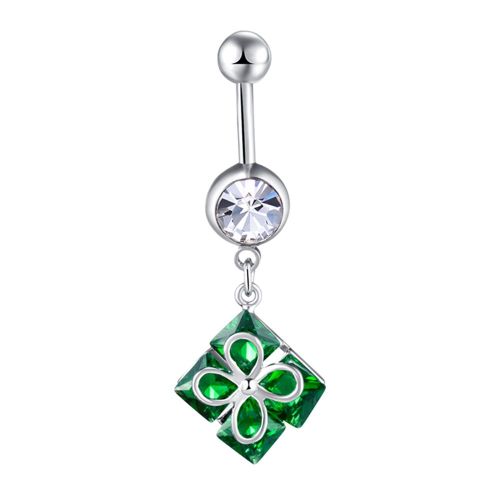 Piercing De Nombril Carre En Zircon, Bijou Tendance Et Antiallergique (Vert)