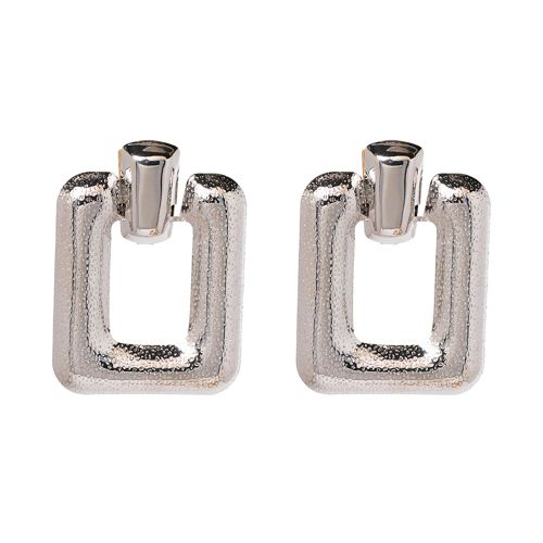 Boucles D'oreilles Pendantes Geometriques Elegantes Et Brillantes Pour Femme, Forme Rectangulaire Creuse (Argent)