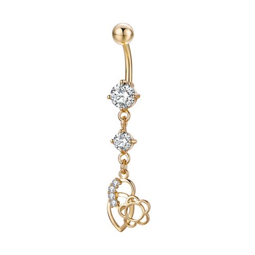 Piercing Chirurgical Pour Le Nombril En Forme De Fleur Avec Strass Brillants (Dore Et Blanc)